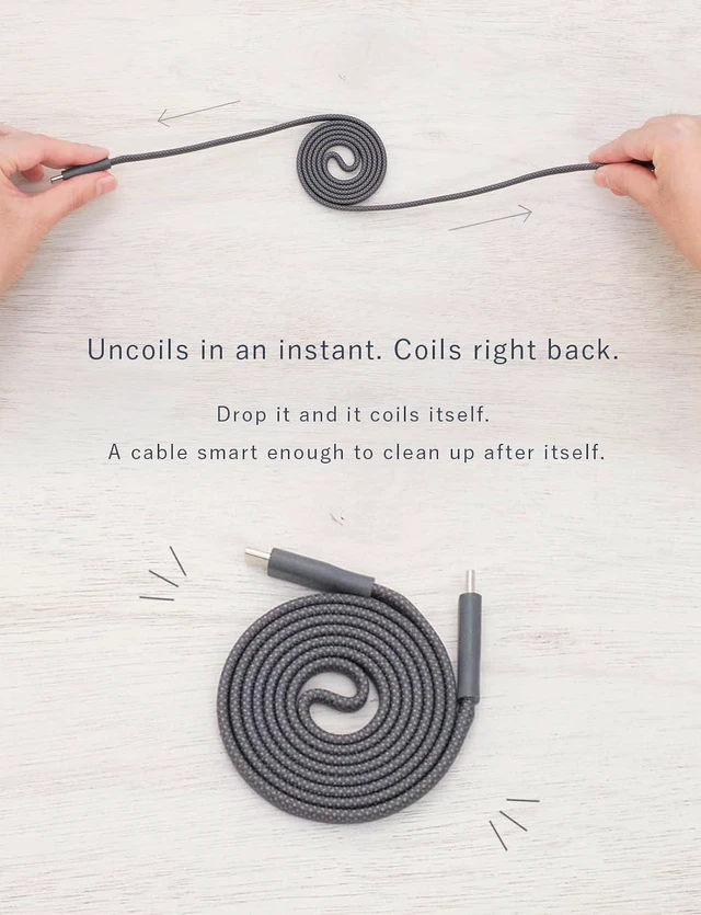 Alt view image 2 of 7 - CIO Flat Spiral Cable (Light Black), CtoC 1m (Type-C/USB-C) PD Fast Charging Flat Magnetic Magnetic Snap Integrated Charging Cable PD 240W Data Transfer 480Mbps Memory for iPhone 17/16/15, Macbook Pro