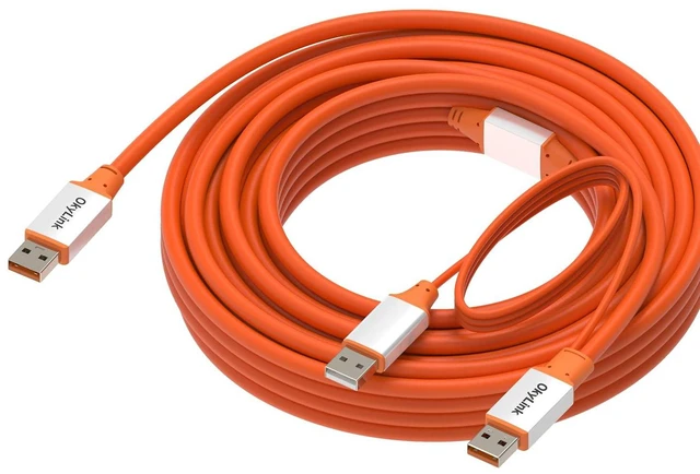 Alt view image 6 of 7 - OkyLink Active USB 3.2 Gen 2 A to A Cable Male to Male 10Gbps, 10m | 32ft with External Power, Long Range 10Gbps, Orange Cable, for Industrial Equipment & Security System Deployment