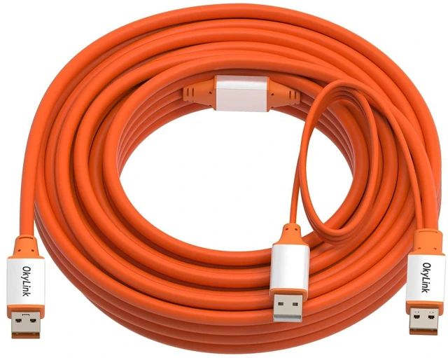 Alt view image 7 of 7 - OkyLink Active USB 3.2 Gen 2 A to A Cable Male to Male 10Gbps, 10m | 32ft with External Power, Long Range 10Gbps, Orange Cable, for Industrial Equipment & Security System Deployment