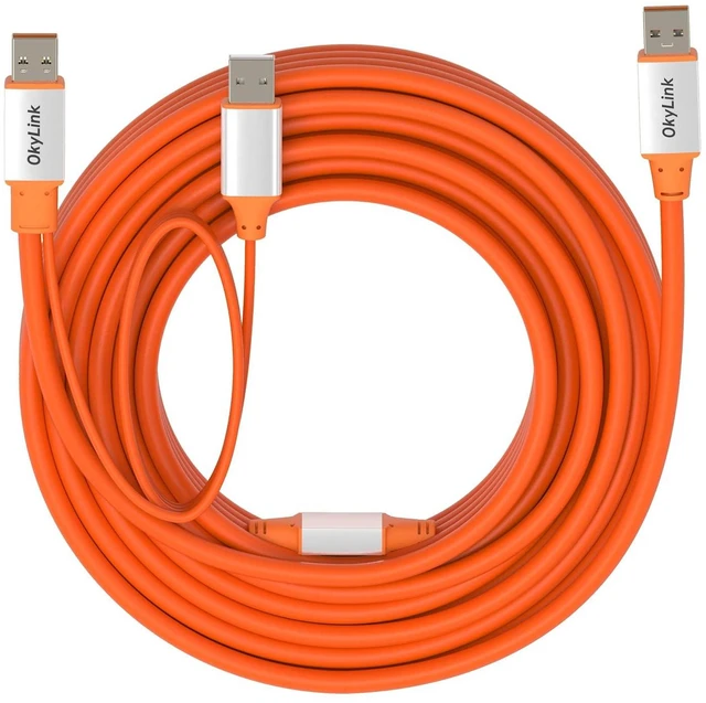 Alt view image 4 of 7 - OkyLink Active USB 3.2 Gen 2 A to A Cable Male to Male 10Gbps, 10m | 32ft with External Power, Long Range 10Gbps, Orange Cable, for Industrial Equipment & Security System Deployment