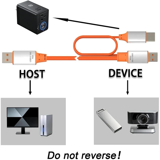 Alt view image 6 of 7 - OkyLink Active USB 3.2 Gen 2 A to A Cable Male to Male 10Gbps, 5m | 15ft with External Power, Long Range 10Gbps, Orange Cable, for Office Cabling & Long-Distance Data Transmission