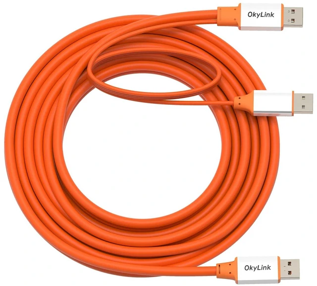 Alt view image 3 of 7 - OkyLink Active USB 3.2 Gen 2 A to A Cable Male to Male 10Gbps, 5m | 15ft with External Power, Long Range 10Gbps, Orange Cable, for Office Cabling & Long-Distance Data Transmission