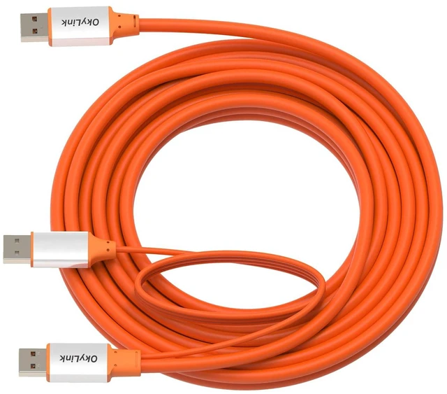 Alt view image 5 of 7 - OkyLink Active USB 3.2 Gen 2 A to A Cable Male to Male 10Gbps, 5m | 15ft with External Power, Long Range 10Gbps, Orange Cable, for Office Cabling & Long-Distance Data Transmission