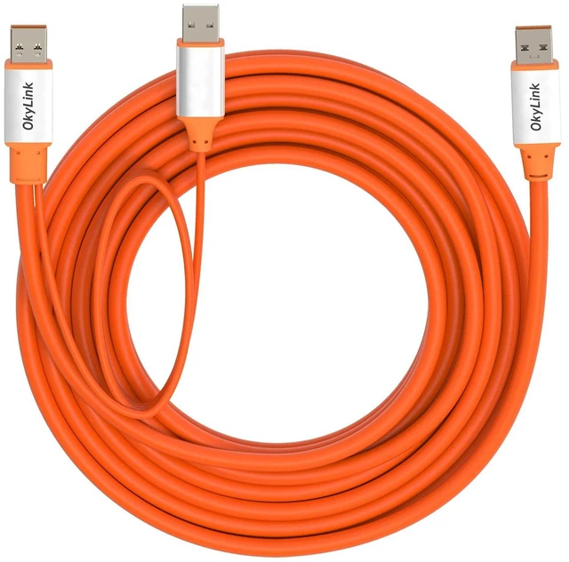 Alt view image 4 of 7 - OkyLink Active USB 3.2 Gen 2 A to A Cable Male to Male 10Gbps, 5m | 15ft with External Power, Long Range 10Gbps, Orange Cable, for Office Cabling & Long-Distance Data Transmission