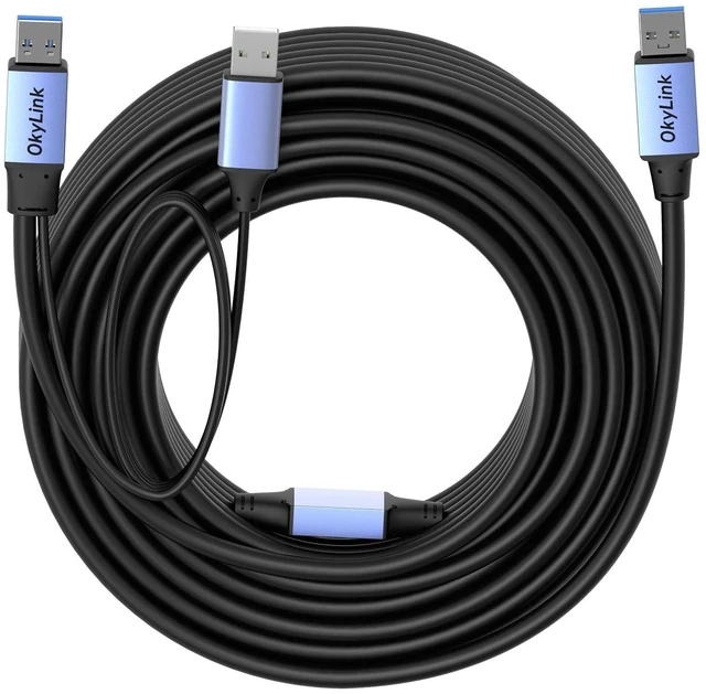 Alt view image 7 of 7 - OkyLink Active USB 3.0 Data Cable A to A, Male to Male 5Gbps, 15m | 50ft, 3.2 Gen 1, With power cable and repeater, for Industrial Automation and CCTV System
