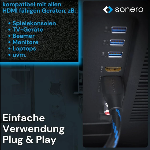 Alt view image 3 of 7 - sonero Premium High Speed HDMI Cable with Ethernet 0.50 m