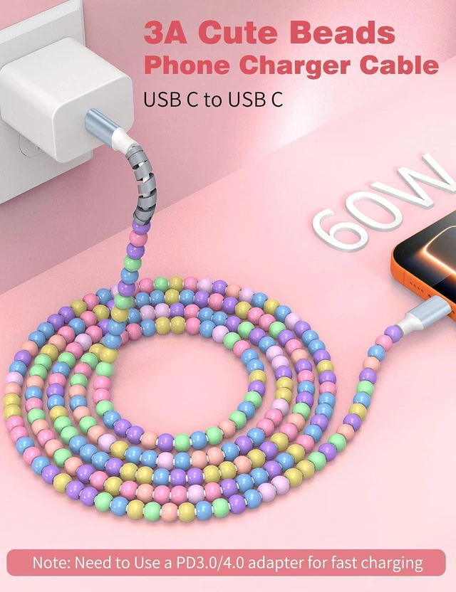 Alt view image 2 of 7 - USB C to USB C Cable 6FT2Pack,60W Fast Charging Beaded Charger Cord for iPhone 17 16 Pro Max iPad Pro Air 11 10th for Samsung S25 S24 Ultra S23 FE A16 A17 Android Phone Charger Cable Cute Girls Women