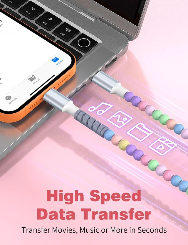 Alt view image 4 of 7 - USB C to USB C Cable 6FT2Pack,60W Fast Charging Beaded Charger Cord for iPhone 17 16 Pro Max iPad Pro Air 11 10th for Samsung S25 S24 Ultra S23 FE A16 A17 Android Phone Charger Cable Cute Girls Women