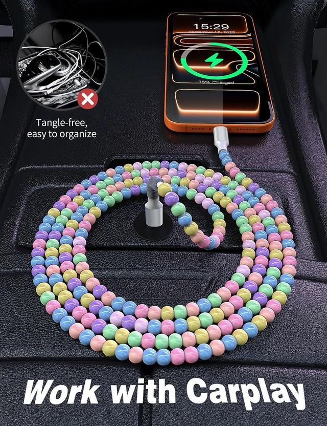 Alt view image 6 of 7 - USB C to USB C Cable 6FT2Pack,60W Fast Charging Beaded Charger Cord for iPhone 17 16 Pro Max iPad Pro Air 11 10th for Samsung S25 S24 Ultra S23 FE A16 A17 Android Phone Charger Cable Cute Girls Women
