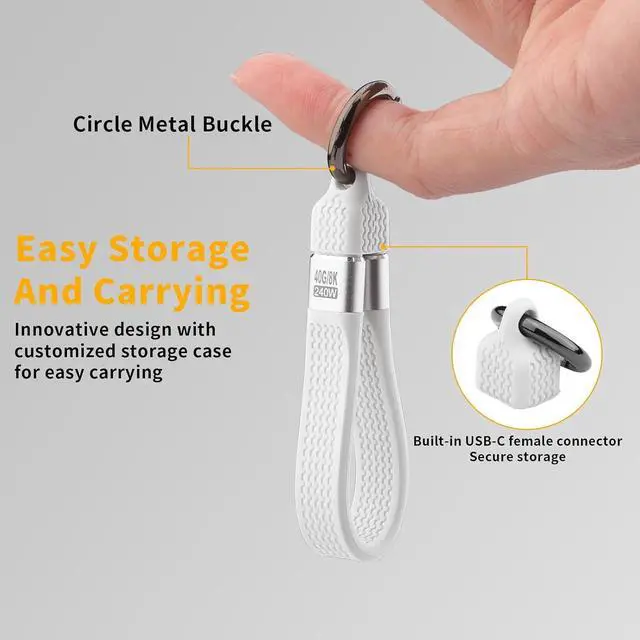 Alt view image 2 of 7 - 240W Short USB C Keychain Cable 5 inch, Short USB C to USB C Portable Cable 40Gbps Data Transfer,8K 60Hz Video Display for iPhone 16 15 Pro, MacBook, Galaxy, Thunderbolt 4/3, External SSD (Black)