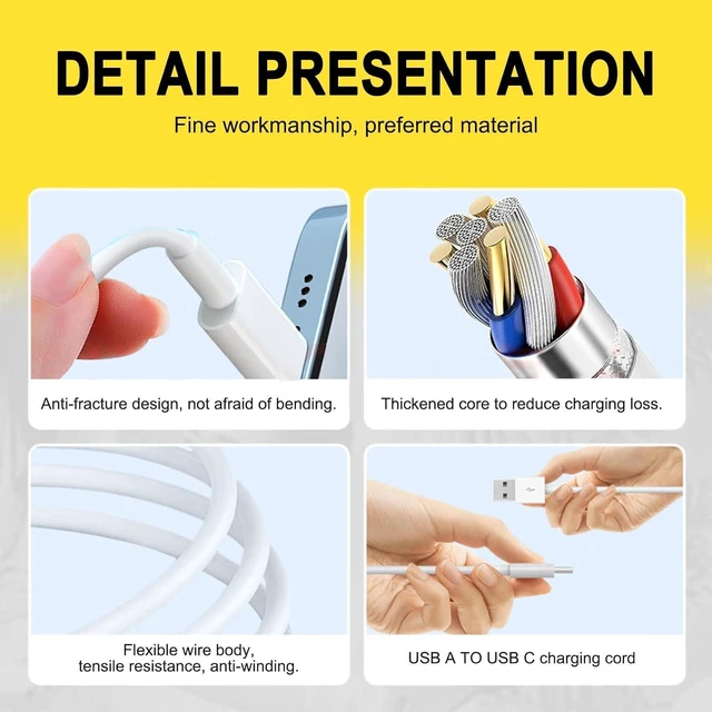 Alt view image 5 of 5 - 3 Pack Car Carplay USB a to USB C Cable for iPhone 16E 16 iPhone 15 Pro Max Car Charger iPhone 16E 15 Charger, iPhone 15 Carplay Cable iPhone 15 Pro Plus, iPad USB C Cable iPad 10th Air 5 4th Mini 6th