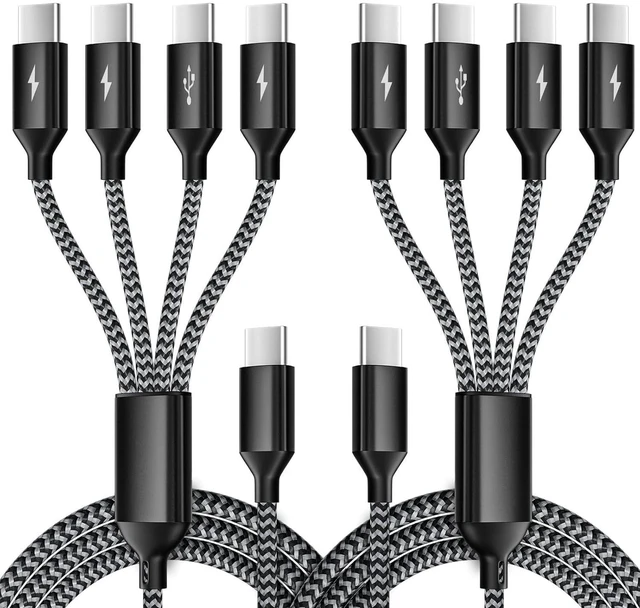 Main image of USB C Splitter Multi Charging Cable 2Pack, Dual Type C Charger Cord,4 in 1 Multiple Nylon Braided Cable with 4 Type-C Connectors Compatible with iPhone 15 Pro Max/Samsung Galaxy/Tablets/Google-5FT.