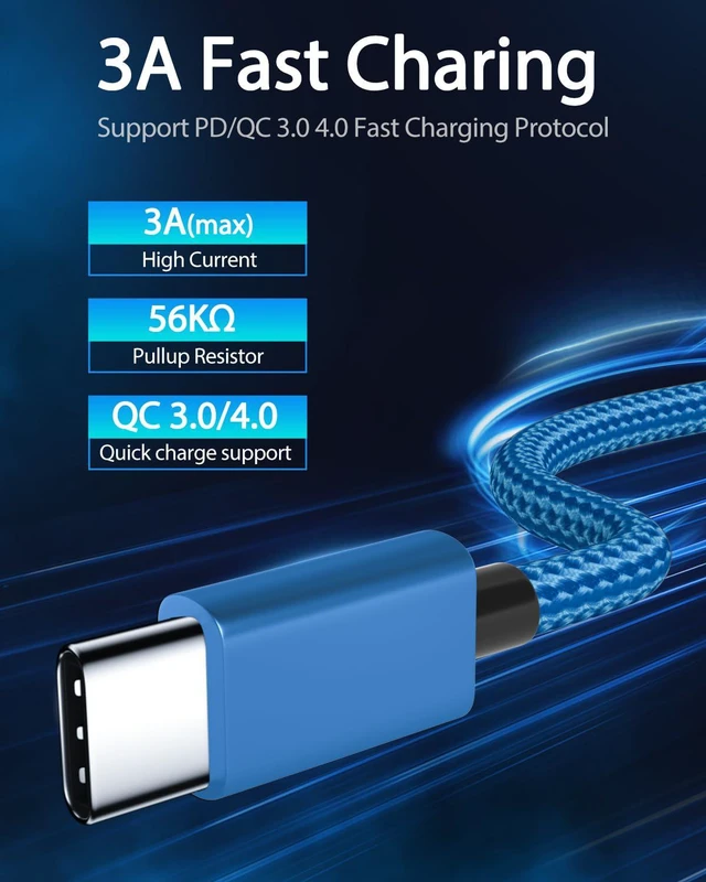 Alt view image 4 of 7 - USB C Cable, VOTY Braided 10ft Fast Charging Cord for Samsung Galaxy S8 S9 S10 Plus S9+ S10E Note 8 9 10 Moto G7 G6 Z4 Z3 Z2 Z Play, LG G8 G7 V40 V30 Type C Charger for GoPro Hero 7 6 5 Nintendo