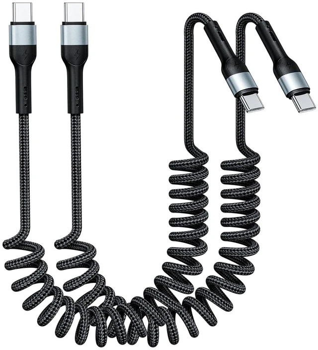 Main image of USB C to C Cable 3ft 2Pack Coiled USB C Charger Cable for Car Type C Fast Charging Cable for iPhone 17/16/15/Plus/Pro/Pro Max/Samsung Galaxy S23 Nylon Braided USBC Cable