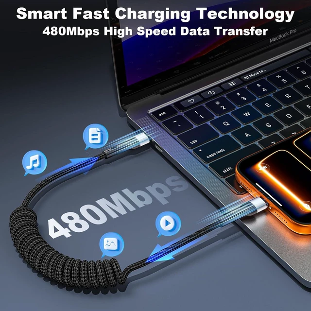 Alt view image 6 of 7 - USB C to C Cable 3ft 2Pack Coiled USB C Charger Cable for Car Type C Fast Charging Cable for iPhone 17/16/15/Plus/Pro/Pro Max/Samsung Galaxy S23 Nylon Braided USBC Cable