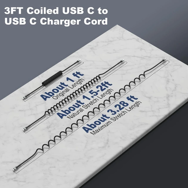 Alt view image 7 of 7 - USB C to C Cable 3ft 2Pack Coiled USB C Charger Cable for Car Type C Fast Charging Cable for iPhone 17/16/15/Plus/Pro/Pro Max/Samsung Galaxy S23 Nylon Braided USBC Cable