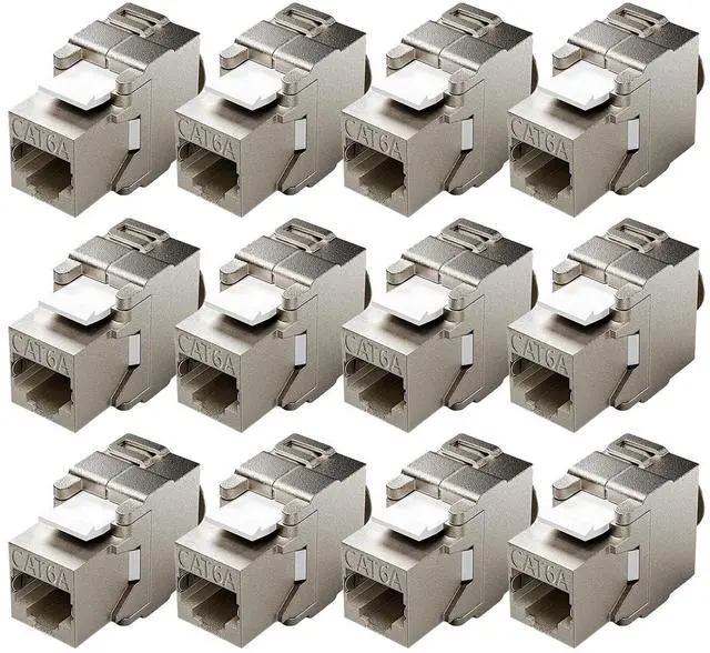 Main image of 12-Pack Shielded Cat6A / Cat6 Keystone Jack 10Gbps Zinc-Alloy Housing Modular Termination