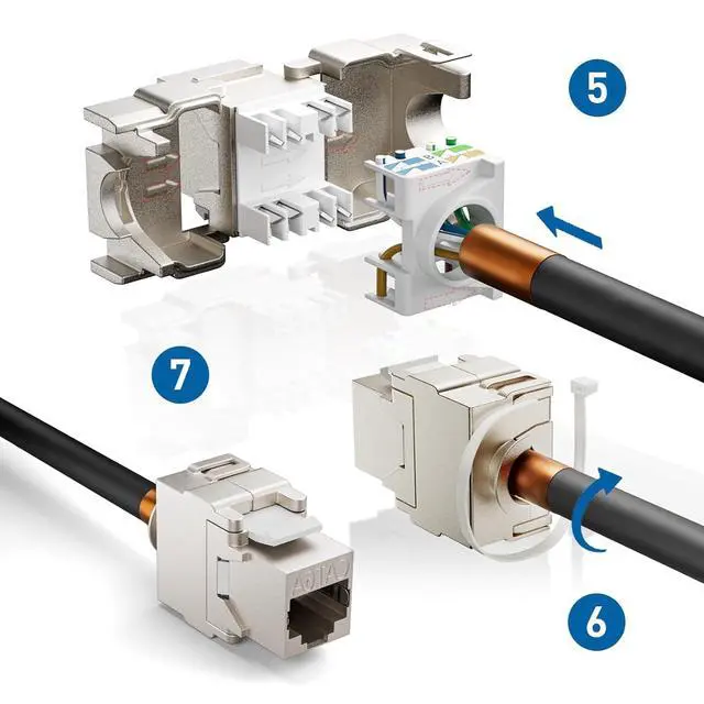 Alt view image 7 of 7 - 12-Pack Shielded Cat6A / Cat6 Keystone Jack 10Gbps Zinc-Alloy Housing Modular Termination