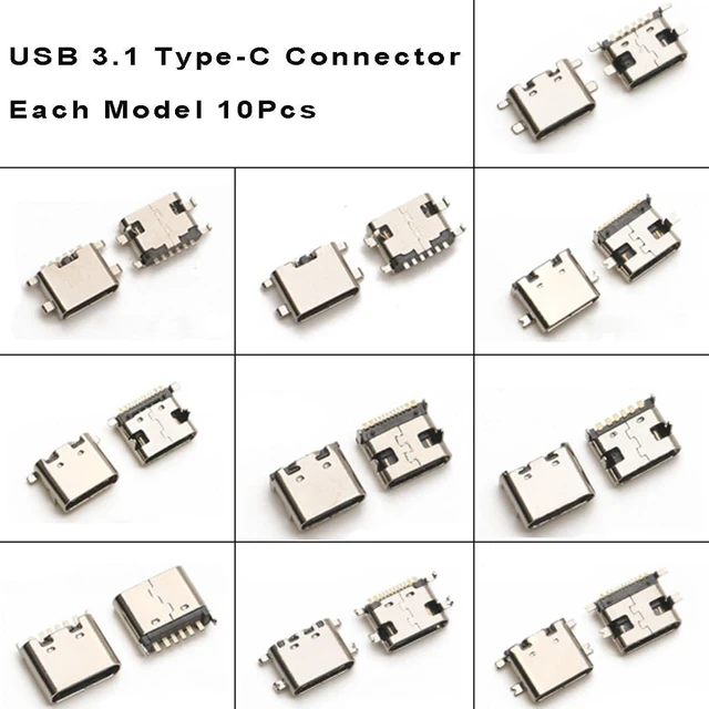 Alt view image 2 of 7 - 100Pcs 10Models Type-C USB 3.1 Charging Dock Connectors Mix 6Pin and 16Pin Use for Mobile Phone and Other Product Repair Kits