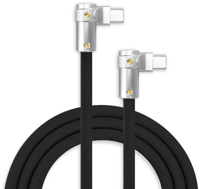 Main image of chubbycable FlexElbow 90 Degree 240W Fast Charging Cable Right Angle USB C Cable Silicone Charging Cord Compatible with iPhone 17-15 Series iPad, Black, Double Elbow Type C to Type C, 3.3FT