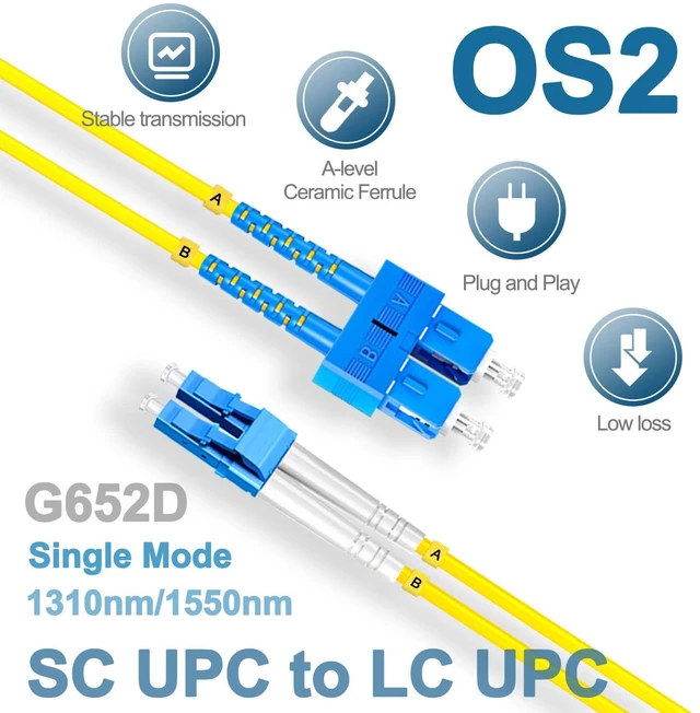 Alt view image 2 of 7 - 5Pcs 5 Meter Fiber Optic Patch Cord SC UPC to LC UPC, Duplex Single Mode Fiber Cable Jumper OS2 G652D 9/125m, 1310nm/1550nm LSZH 3.0mm