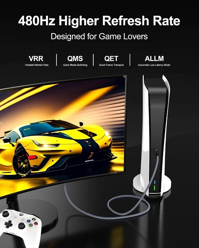 Alt view image 4 of 7 - 16K 10K 8K HDMI 2.2 Cable 10FT, 96Gbps Ultra High Speed 16@60Hz 8K@240Hz 4K@480Hz Braided HDMI Cord, HDCP 2.2 & 2.3, Dynamic HDR, eARC, Compatible with P5S HDTV PC Monitor Xbox Series