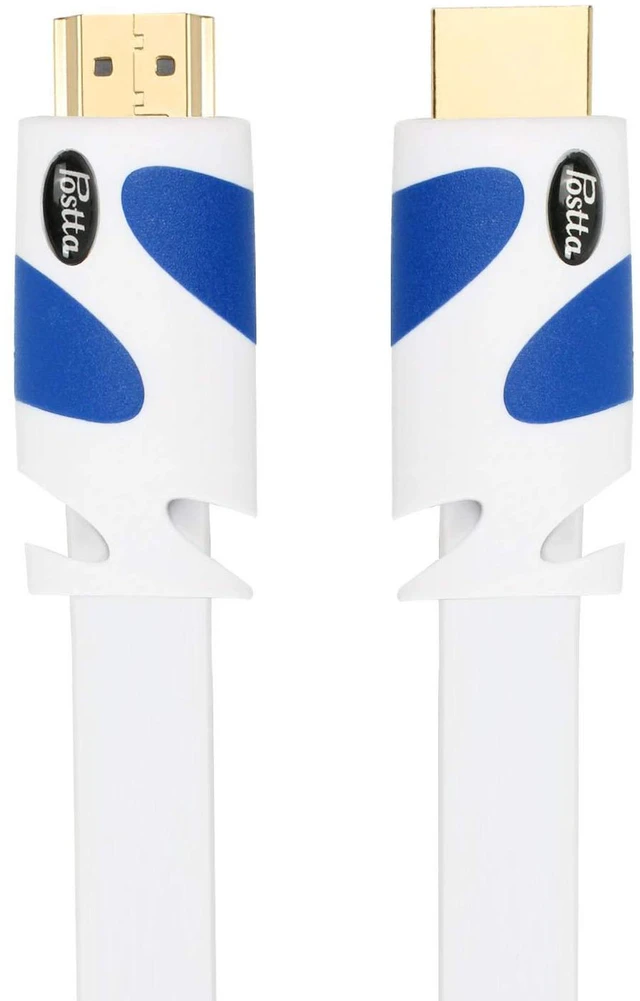 Main image of Postta Flat HDMI Cable 30 Feet Flat HDMI 2.0 Cord Support 4K, 3D, 2160p, 1080p, Ethernet and Audio Return-White-Blue