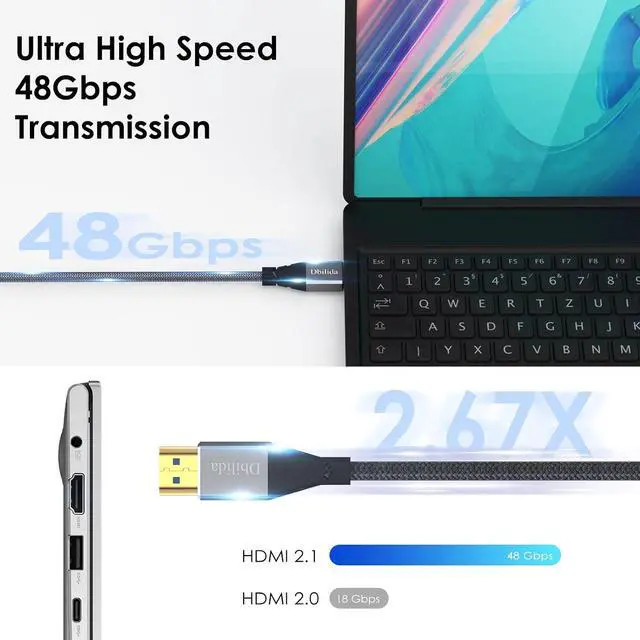 Alt view image 4 of 7 - 8K Fiber HDMI Cable 33ft, Nylon Braided Fiber Optic HDMI 2.1 Cable Support 48Gbps, 8K 60Hz, 4K 120Hz, Dynamic HDR, eARC, HDCP2.2/2.3 Compatible with PS5, Xbox Series X, RTX 3080/3090