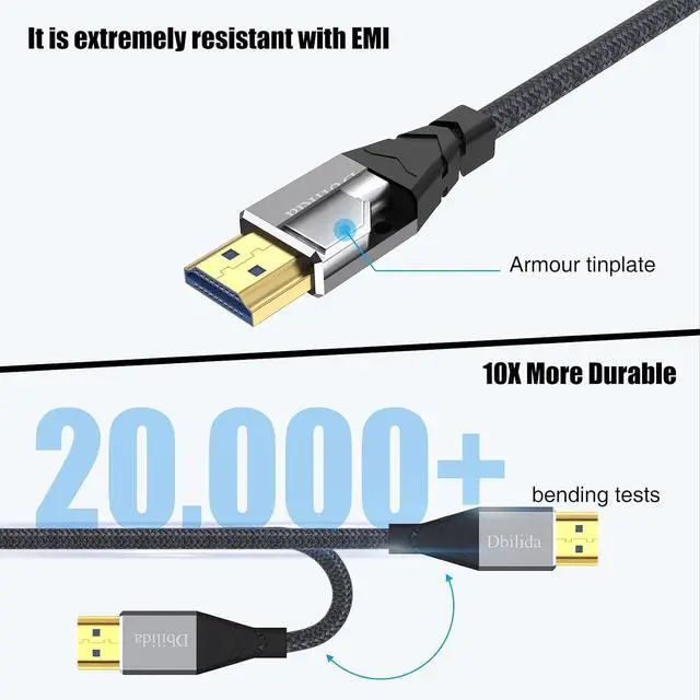 Alt view image 2 of 7 - 8K Fiber HDMI Cable 33ft, Nylon Braided Fiber Optic HDMI 2.1 Cable Support 48Gbps, 8K 60Hz, 4K 120Hz, Dynamic HDR, eARC, HDCP2.2/2.3 Compatible with PS5, Xbox Series X, RTX 3080/3090