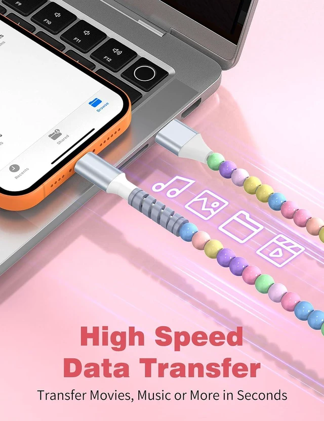 Alt view image 6 of 7 - USB A to USB C Cable 3FT,Beaded Charger Cord Car Carplay Cable 27W Fast Charging for iPhone 17 16 Pro Max 16e/iPad Pro 11 10th/ Samsung S25 S24 Ultra FE A16 A17 Android Phone Charger Cords Girls Women