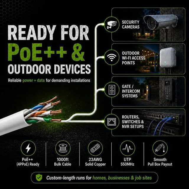 Alt view image 6 of 7 - fast Cat. Cat6 Direct Burial Outdoor Ethernet Cable - 1000Ft Waterproof Cat6 Cable with 23AWG Solid Copper Conductors - CMX, UTP 550MHz Heavy Network & Gaming Ethernet Cable White