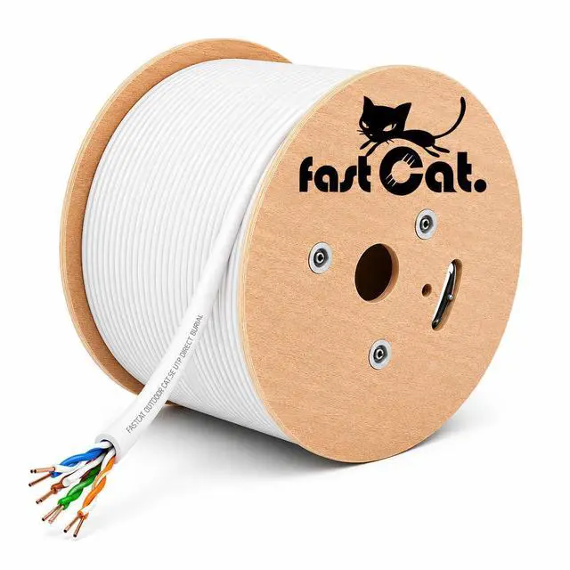 Main image of fast Cat. Cat6 Direct Burial Outdoor Ethernet Cable - 1000Ft Waterproof Cat6 Cable with 23AWG Solid Copper Conductors - CMX, UTP 550MHz Heavy Network & Gaming Ethernet Cable White
