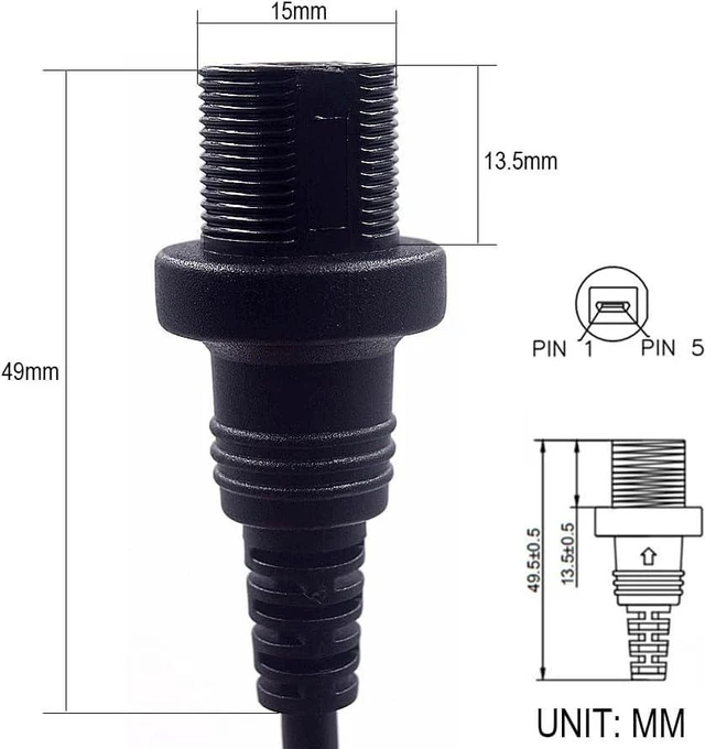 Alt view image 2 of 6 - Mini USB 5 Pin Mount, 0.3 Meter Mini USB Male to Female Flush Mount Panel Mount Extension AUX Cable for Car Truck Boat Motorcycle Dashboard, Sync Charging and Data Transferring