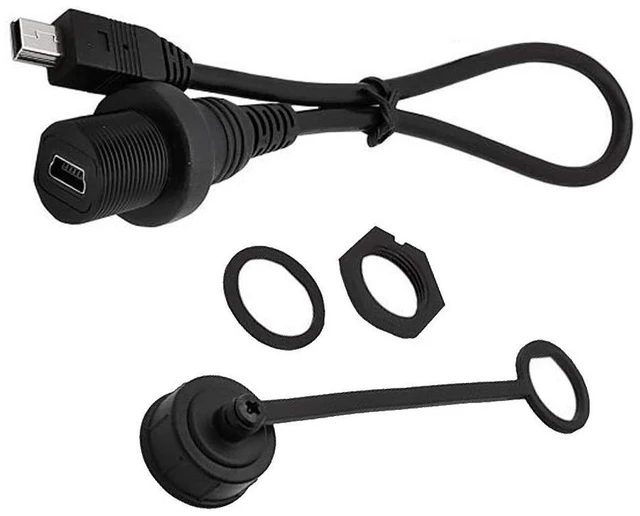 Alt view image 6 of 6 - Mini USB 5 Pin Mount, 0.3 Meter Mini USB Male to Female Flush Mount Panel Mount Extension AUX Cable for Car Truck Boat Motorcycle Dashboard, Sync Charging and Data Transferring