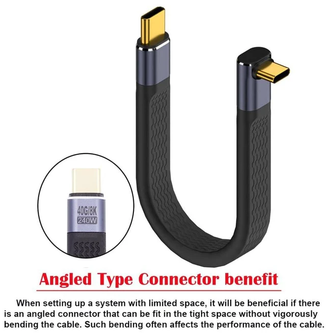 Alt view image 2 of 7 - Slim Flat FPC Data Cable Type C USB-C Male to Male USB4 40Gbps 100W 8K for 5.1 inch Laptop Phone