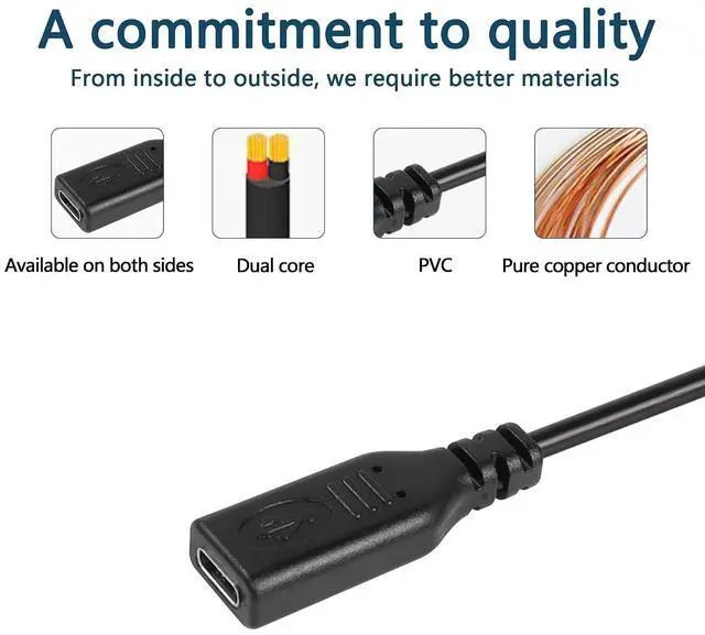 Alt view image 3 of 7 - USB Type-C Pigtail Cable Extension Power Cable 22AWG 5V 3A USB-C Plug to 2 Pin Bare Wire Open End Connector for DIY - 1M/3.2FT 5PCS (Type C Female)