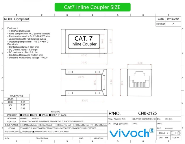 Alt view image 7 of 7 - 12 Pcs Cat7 Keystone Coupler, Cat7 Keystone Jack Inline Coupler Sheilded RJ45 8P8C Cat7/Cat7A up to 10Gbps for Ethernet LAN Cable Extender Adapter
