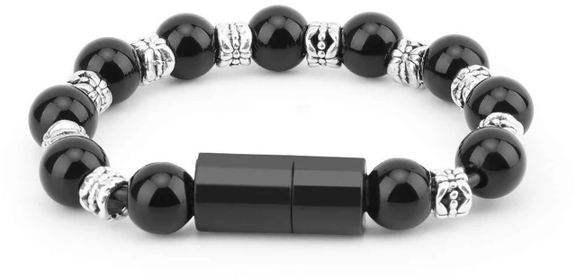 Alt view image 2 of 6 - Charging Bracelets Cable Charger Cord Fashion Prayer Beads Wrist Line Black (for Apple)
