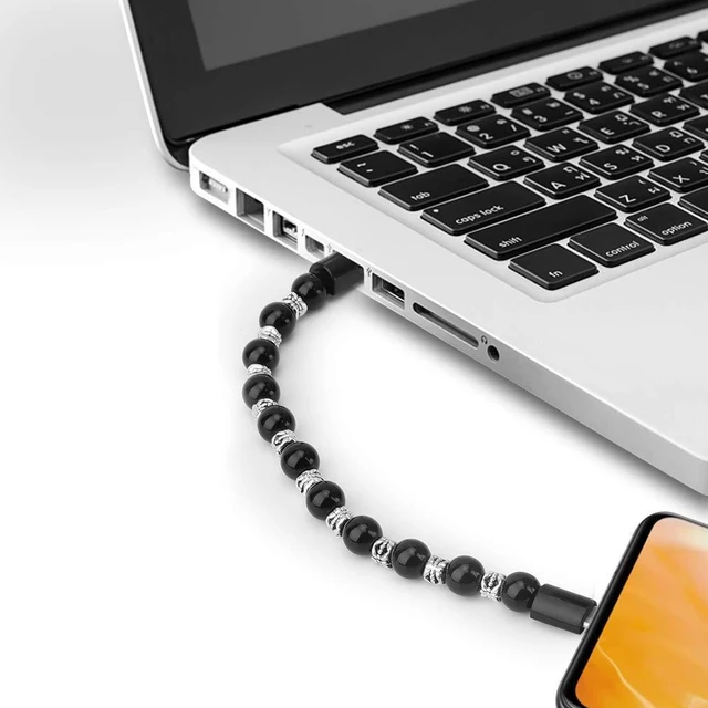 Alt view image 4 of 6 - Charging Bracelets Cable Charger Cord Fashion Prayer Beads Wrist Line Black (for Apple)