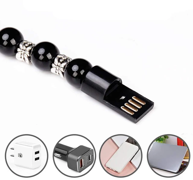 Alt view image 5 of 6 - Charging Bracelets Cable Charger Cord Fashion Prayer Beads Wrist Line Black (for Apple)