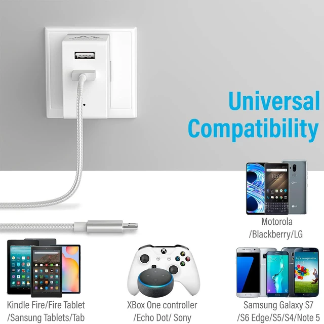 Alt view image 5 of 6 - USB Charging Cable, 10FT Nylon Braided Controller Charger, Charge and Play, Micro USB High Speed Charger Sync Cord for Controller Devices, Cell Phones and Tablets (1-Pack, 10 Foot)