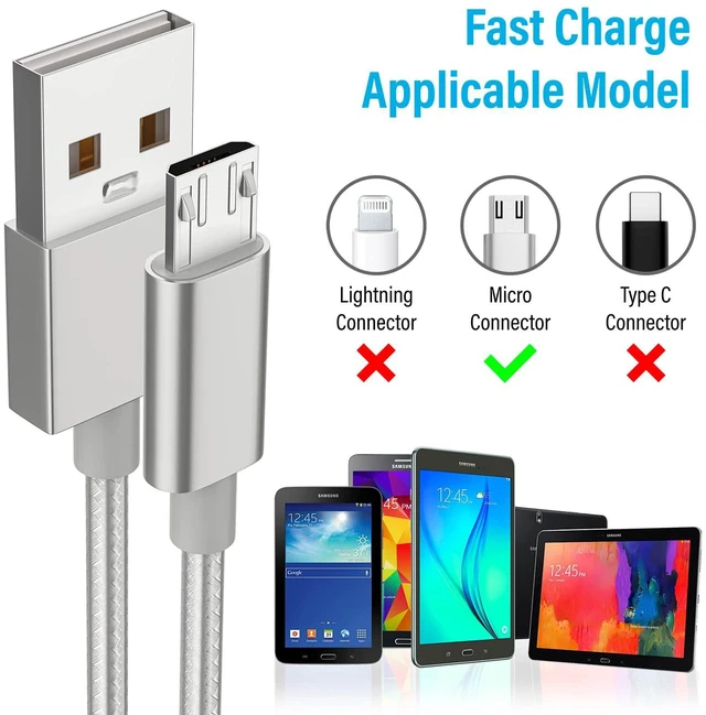 Alt view image 6 of 6 - USB Charging Cable, 10FT Nylon Braided Controller Charger, Charge and Play, Micro USB High Speed Charger Sync Cord for Controller Devices, Cell Phones and Tablets (1-Pack, 10 Foot)