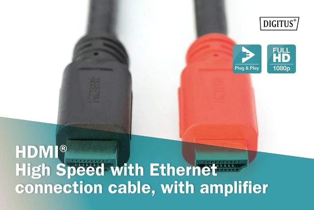 Alt view image 7 of 7 - DIGITUS Assmann 20m Male to Male HDMI High Speed with Ethernet Connection Cable with Amplifier - Black