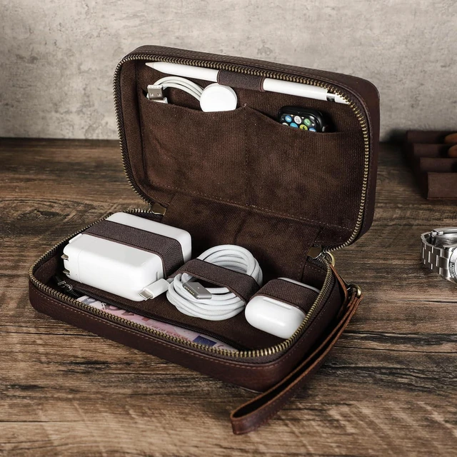 Alt view image 7 of 7 - CONTACTS Full Grain Leather Electronic Organizer Travel Tech Case Electronics Accessories Storage Box Portable Holder for for Charger, Cables, Power Bank, Mouse