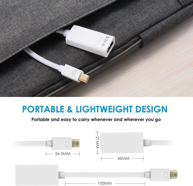 Alt view image 5 of 6 - Mini DisplayPort to HDMI, Gold Plated Mini DisplayPort (Thunderbolt Port Compatible) to HDMI Male to Female Cable, HDTV Adapter Converter