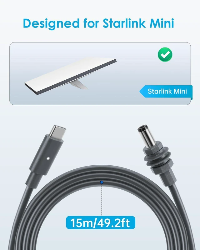 Alt view image 2 of 6 - for Starlink Mini Cable Power Cable USB C to DC,3M 10FT USB-C to Barrel Plug Cord 100w Starlink Mini Satellite Type-C Accessories Adapter Kit Waterproof Supply Charging Pd (49.2FT/15M)