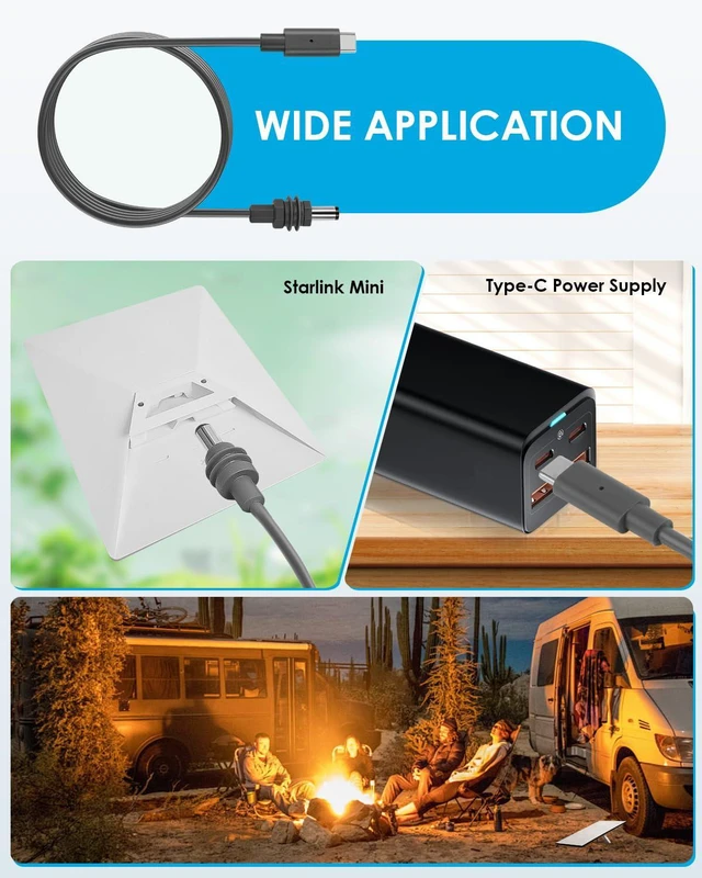Alt view image 6 of 6 - for Starlink Mini Cable Power Cable USB C to DC,3M 10FT USB-C to Barrel Plug Cord 100w Starlink Mini Satellite Type-C Accessories Adapter Kit Waterproof Supply Charging Pd (49.2FT/15M)