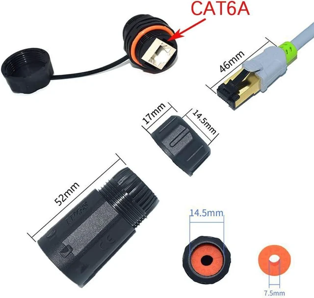 Alt view image 2 of 6 - 5PCS Shielded RJ45 CAT6A Waterproof Panel Mount Connector IP68 Cat5/5e/6 8P8C Ethernet LAN Cable Coupler Female to Female Outdoor Network Adapter