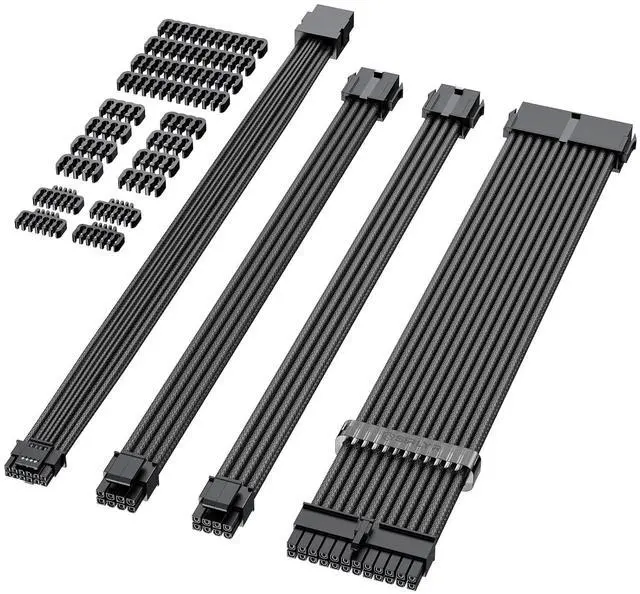 Main image of Sirlyr Black PSU Extension Cable Kit, Metallic Sheen Braided Sleeved Cables, 34cm 12VHPWR 16-Pin Pcie 5.0 GPU Extension, 24-Pin ATX & 8-Pin EPS for RTX 50/40 Series, Custom PC Build