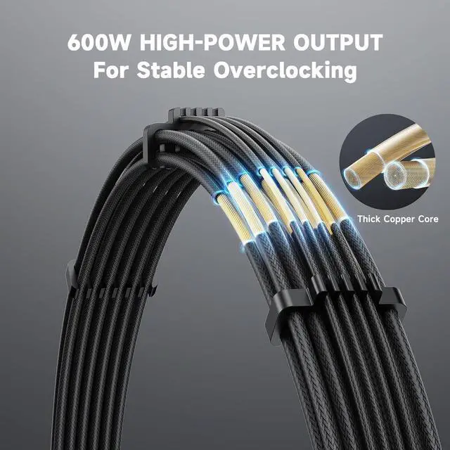 Alt view image 4 of 7 - Sirlyr Black PSU Extension Cable Kit, Metallic Sheen Braided Sleeved Cables, 34cm 12VHPWR 16-Pin Pcie 5.0 GPU Extension, 24-Pin ATX & 8-Pin EPS for RTX 50/40 Series, Custom PC Build